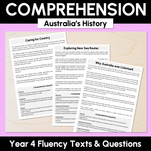 Resource preview 1 for Year 4 Fluency Texts & Comprehension Questions - Australia's History