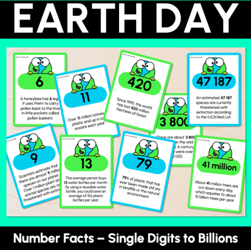 Resource preview 1 for Earth Day Number Facts Cards - Single Digits to Billions