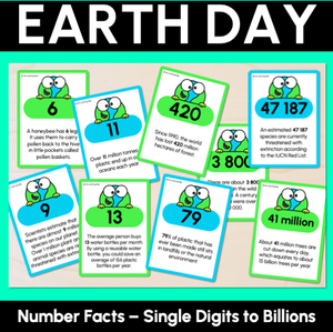 Earth Day Number Facts Cards - Single Digits to Billions