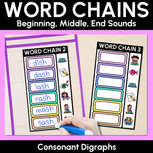 Resource preview 1 for Consonant Digraph Word Chains for Beginning, Middle & End Sounds