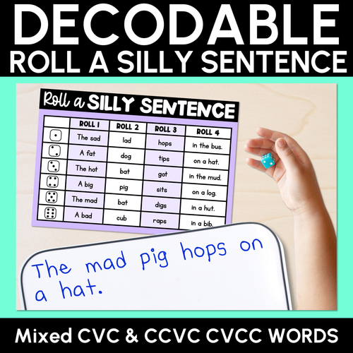 Resource preview 1 for Decodable Sentences with Mixed CVC CVCC CCVC Words - Roll a Silly Sentence Phonics