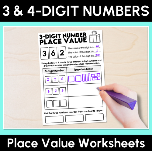 Resource preview 1 for 3 & 4-Digit Place Value Worksheets