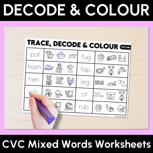 Resource preview 8 for Trace, Decode & Colour - CVC CVCC CCVC Words Decodable Worksheets Bundle