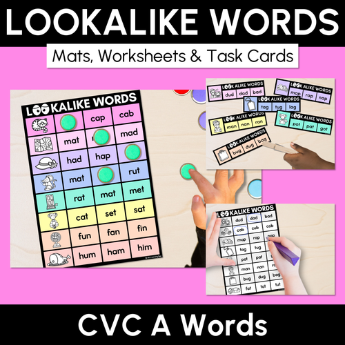 Resource preview 1 for LOOKALIKE WORDS with CVC Words - Short A CVC Words - Task Cards & Printables