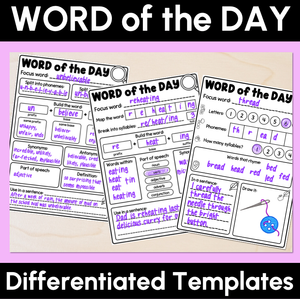 Word of the Day - Differentiated Printable Templates - Phonics, Morphology & Vocabulary