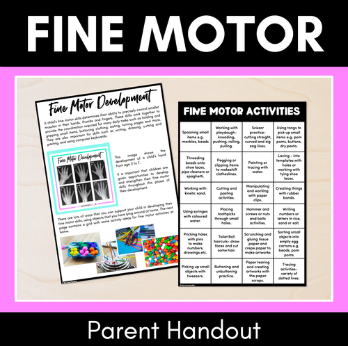 Resource preview 1 for Fine Motor Activities Grid & Parent Handout