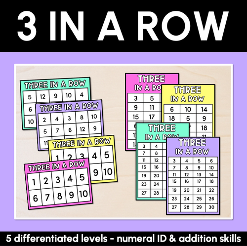 Resource preview 1 for Three in a Row Numeral ID & Addition Game - Kindergarten & Grade 1 Math Templates