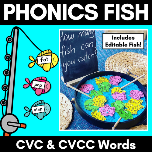 Resource preview 1 for CVC CCVC CVCC WORD FISH - Editable Magnetic Fish Templates