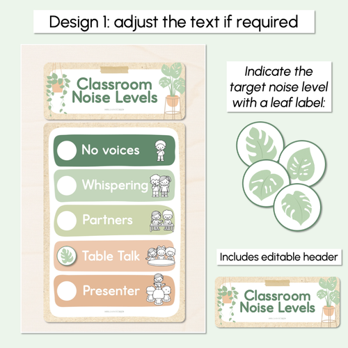 Resource preview 2 for Editable Classroom Noise Levels Poster - The Greenhouse Collection - Natural Classroom Decor