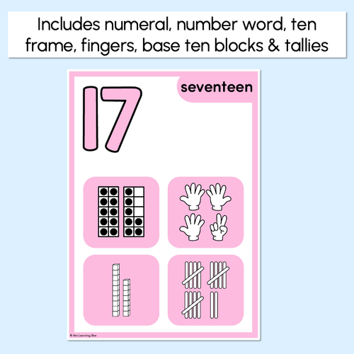 Resource preview 2 for NUMBER POSTERS 1-30 with ten frames, base ten blocks, tallies & fingers - The Brentos Collection