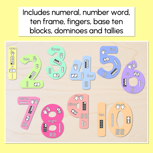 Resource preview 2 for Numbers 0-20 Display with ten frames, base ten blocks, tallies & fingers - Rainbow Classroom Decor