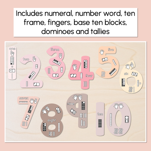 Resource preview 2 for Numbers 0-20 Display with ten frames, base ten blocks, tallies & fingers - Neutral Classroom Decor
