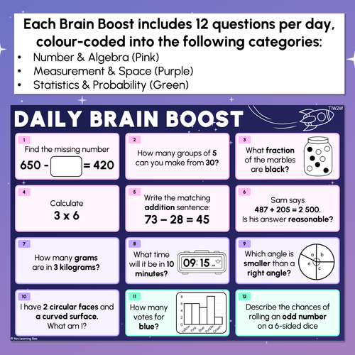 Resource preview 2 for Year 3 Maths Review - Daily Brain Boosts - Set 1