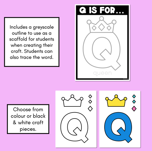 Resource preview 2 for Beginning Sound Crafts - UPPERCASE Letter Q - Q is for Queen