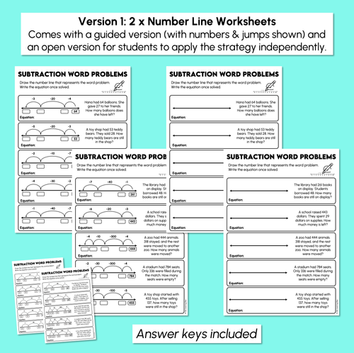Resource preview 3 for Subtraction Word Problems Worksheets - Number Lines & Bar Models