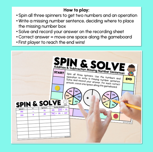 Resource preview 2 for Spin & Solve - 2-Digit & 3-Digit Numbers - Addition & Subtraction Game