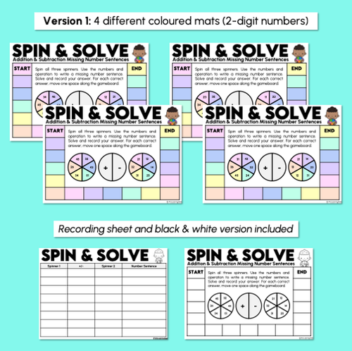 Resource preview 3 for Spin & Solve - 2-Digit & 3-Digit Numbers - Addition & Subtraction Game