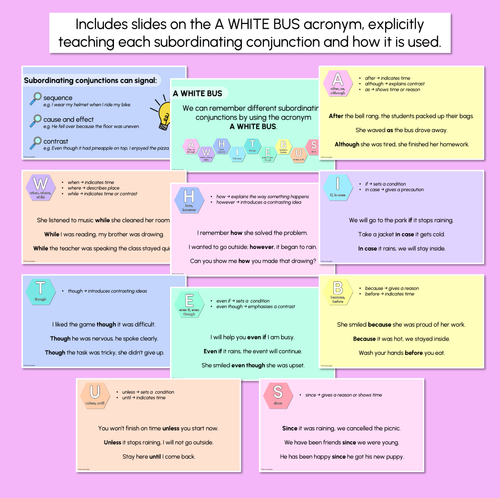 Resource preview 3 for Subordinating Conjunctions - A WHITE BUS - Explicit Teaching Slides