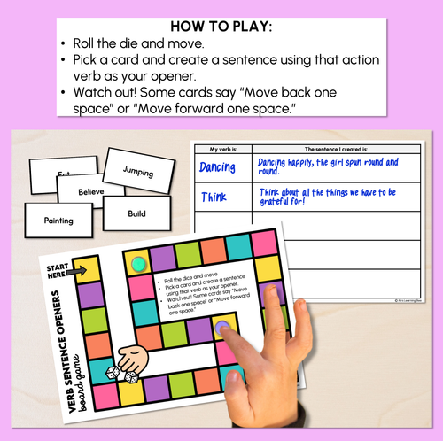 Resource preview 2 for Verb Sentence Openers Board Game