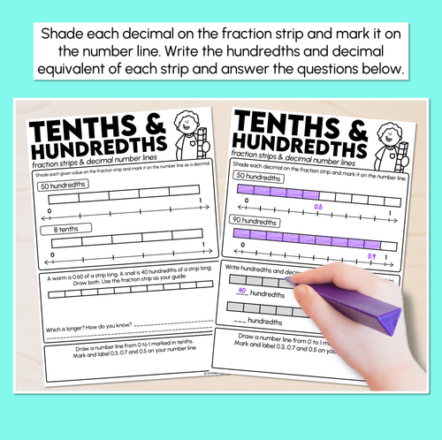 Resource preview 2 for Fractions & Decimal Number Lines - Tenths & Hundredths Worksheet