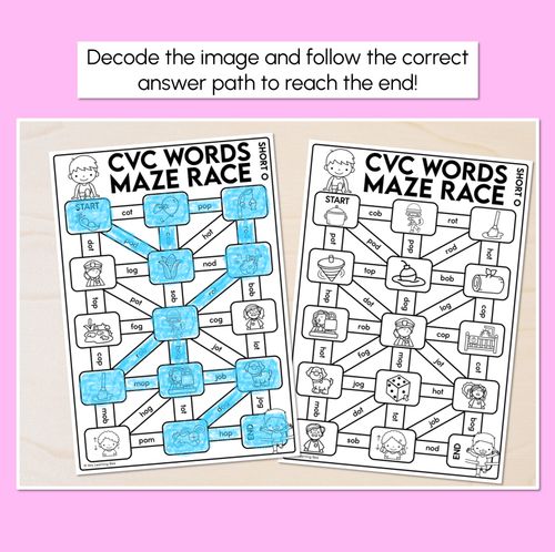 Resource preview 2 for CVC Words Maze Race - CVC O Words Worksheets