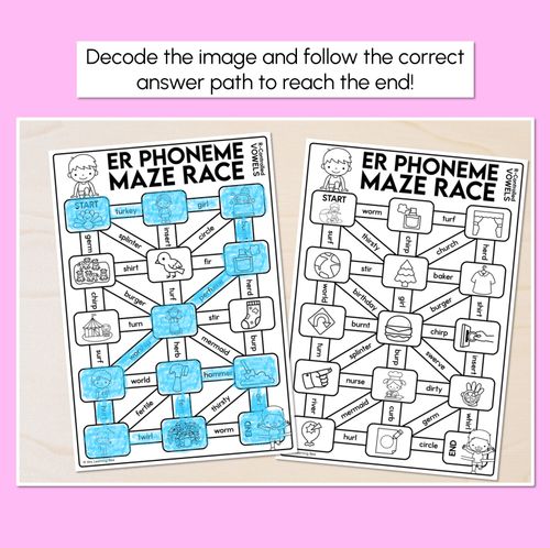 Resource preview 2 for R-Controlled ER Words Maze Race - R-Controlled Vowel ER Words Worksheets