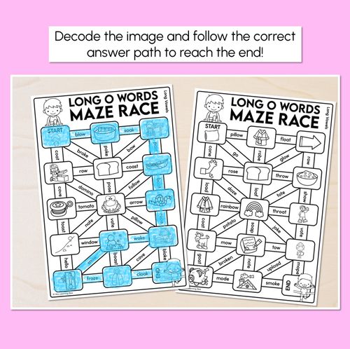 Resource preview 2 for Long Vowel O Words Maze Race - Long Vowel O Words Worksheets