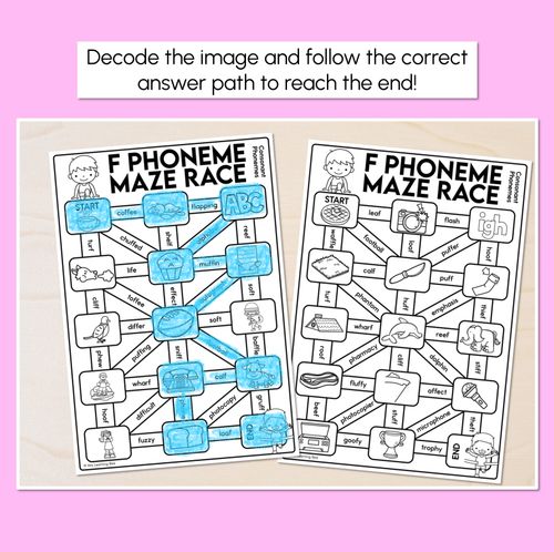 Resource preview 2 for Consonant Phoneme F Words Maze Race - Consonant F Words Worksheets