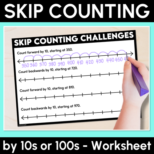 Resource preview 1 for Skip Counting Challenge Worksheet - Skip Counting by 10 or 100 - Forward & Backward Number Patterns