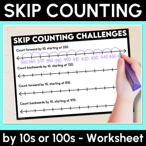 Skip Counting Challenge Worksheet - Skip Counting by 10 or 100 - Forward & Backward Number Patterns
