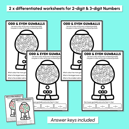 Resource preview 3 for Odd & Even Numbers - Colour the Gumballs Worksheets