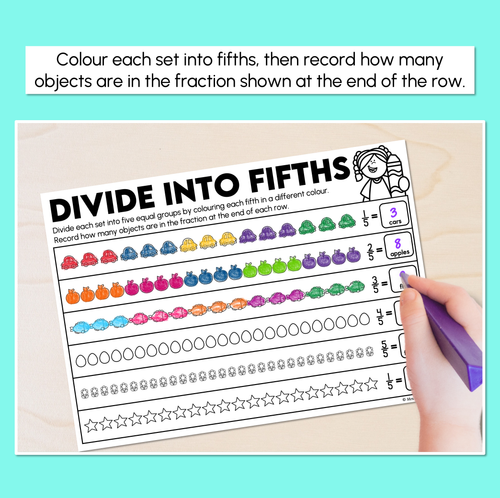 Resource preview 2 for Divide Into Fifths - Fractions Worksheets
