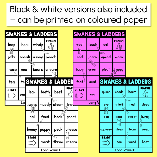Resource preview 3 for Phonics Game for LONG E Words - Snakes & Ladders