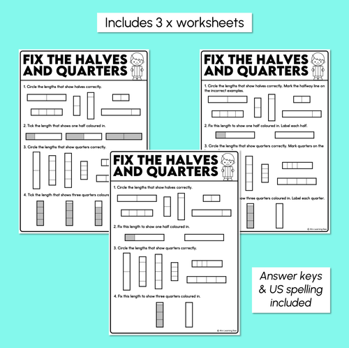 Resource preview 2 for Halves & Quarters of Length - Fix the Halves & Quarters Worksheet
