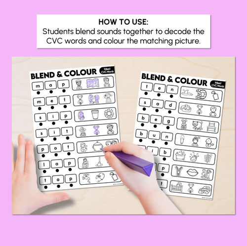 Resource preview 2 for Blend & Colour - Mixed CVC Words Blending Worksheets