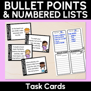 Bullet Points & Number Lists Task Cards