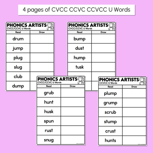 Resource preview 4 for Phonics Artists - CVC CVCC CCVC U Words - Decodable Words Activity