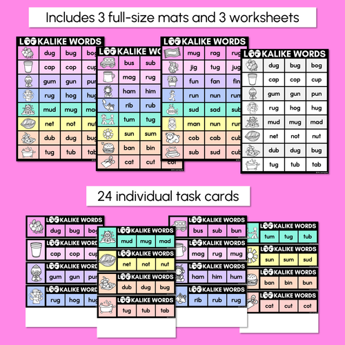 Resource preview 4 for LOOKALIKE WORDS with CVC Words - Short U CVC Words - Task Cards & Printables