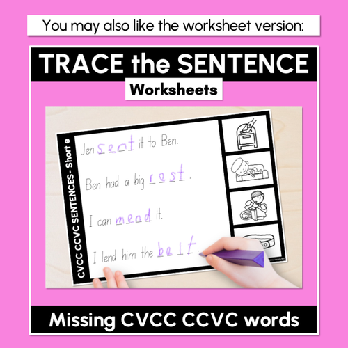 Resource preview 5 for CVCC CCVC Sentences - Trace the Sentence Task Cards - Missing Words