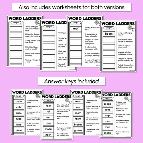 Resource preview 4 for Word Ladders - Find the Clue - Long Vowel U Words