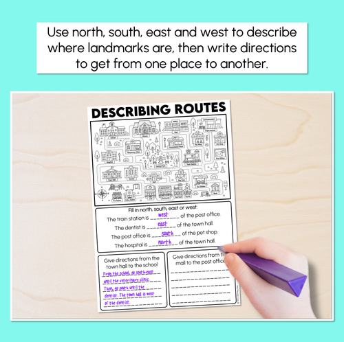 Resource preview 2 for Describing Routes Using Compass Directions Worksheets