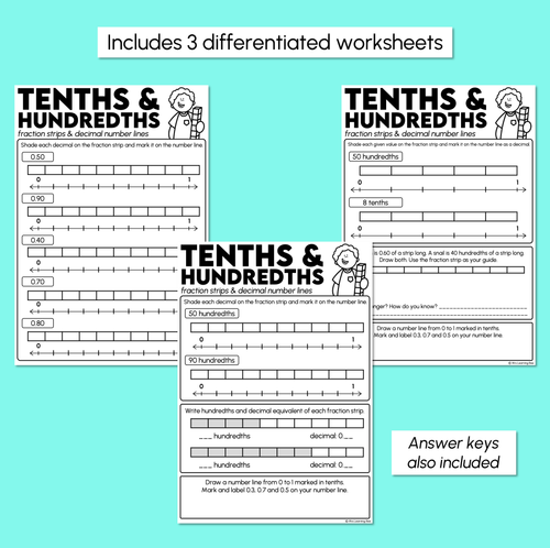 Resource preview 3 for Fractions & Decimal Number Lines - Tenths & Hundredths Worksheet