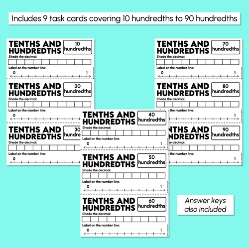 Resource preview 3 for Fractions & Decimal Number Lines - Tenths & Hundredths Task Cards