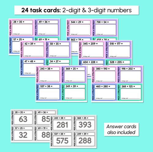 Resource preview 3 for Strategy Practice - Pick a Strategy - Addition & Subtraction Task Cards