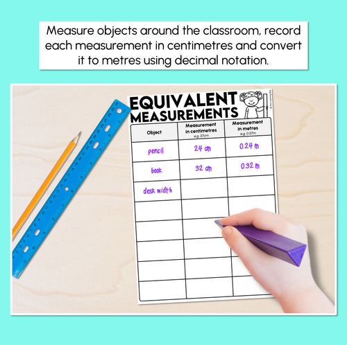 Resource preview 2 for Equivalent Measurements: Centimetres & Metres Recording Sheet