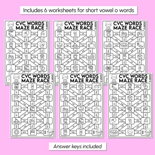 Resource preview 3 for CVC Words Maze Race - CVC O Words Worksheets