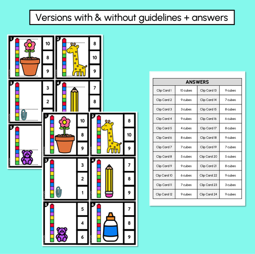 Resource preview 3 for Measuring Length with Informal Units (Unifix Cubes) Clip Cards