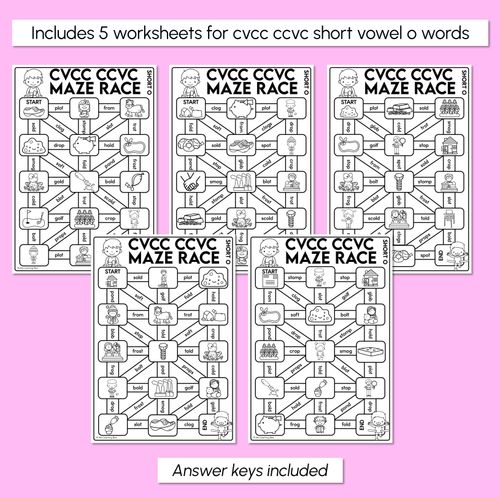 Resource preview 3 for CVCC Words Maze Race - CVCC CCVC O Words Worksheets