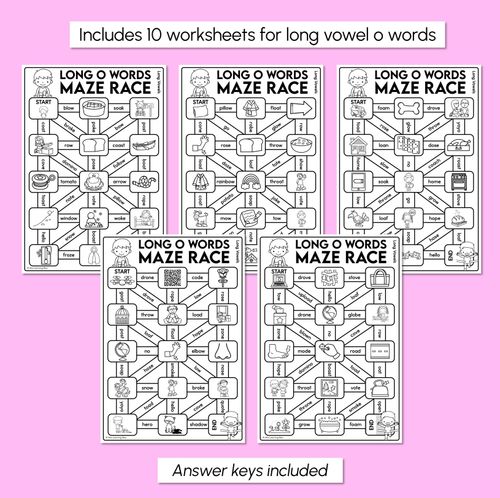 Resource preview 3 for Long Vowel O Words Maze Race - Long Vowel O Words Worksheets