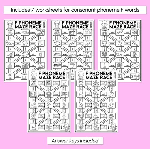 Resource preview 3 for Consonant Phoneme F Words Maze Race - Consonant F Words Worksheets